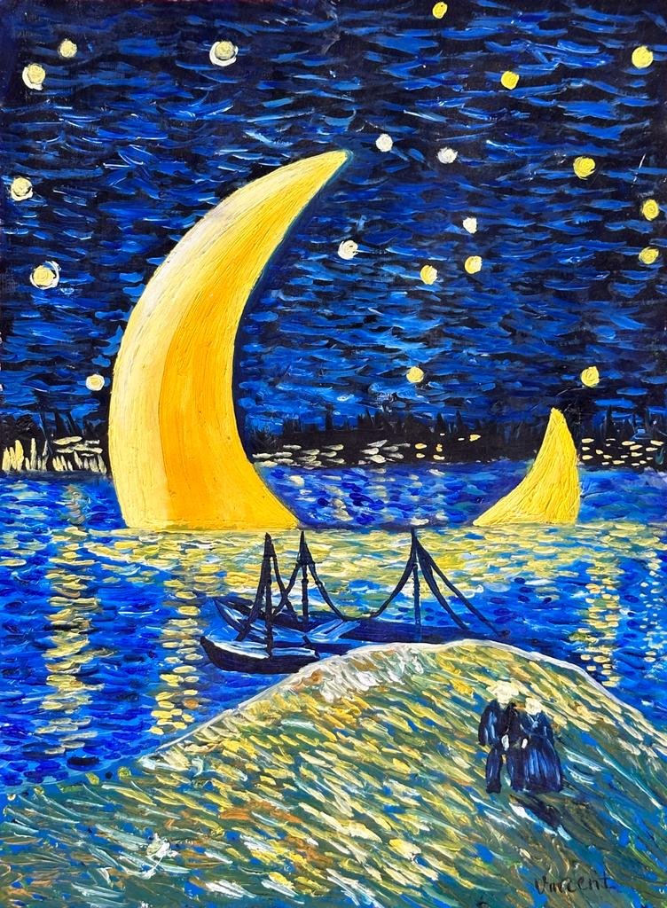 Vincent Van Gogh (Oil on Paper Painting) in the style of: Vincent Van Gogh appears in lower right of the painting. Rendered in the style of Vincent Van Gogh. Technique: Oil on Paper Painting. Measures: 9 ½ x 13 Inches. Provenance: Private Collection. 