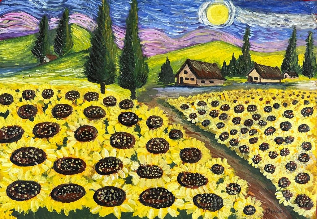 Vincent Van Gogh (Oil on Paper Painting) in the style of: Vincent Van Gogh appears in lower right of the painting. Rendered in the style of Vincent Van Gogh. Technique: Oil on Paper Painting. Measures: 10 x 14 Inches. Provenance: Private Collection. A Certif