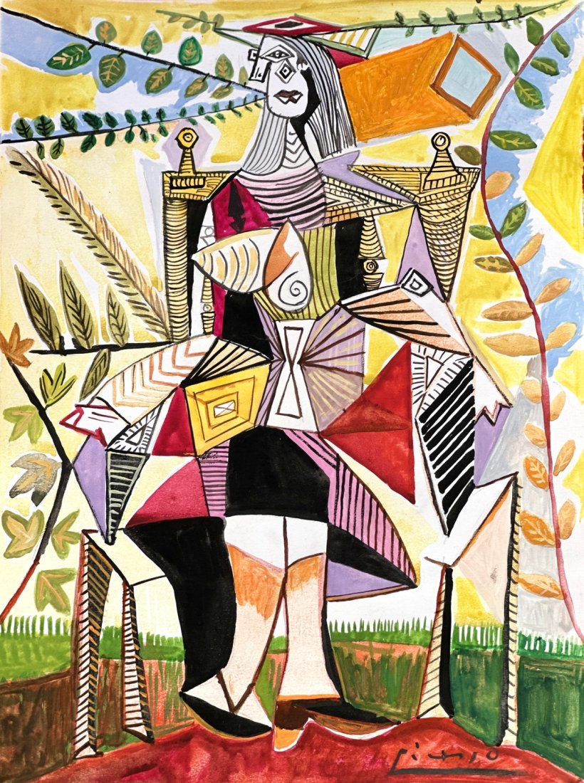 Pablo Picasso (Mixed Media on Paper Painting) in the style of (1 of 4)