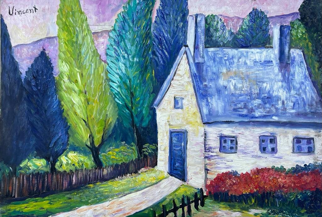 Vincent Van Gogh (Oil on Canvas Painting) in the style of: Rendered in the Post-Impressionist style of Vincent Van Gogh. Technique: Oil on Canvas Painting. Measures: 15 ½ x 23 ½ Inches. Provenance: Private Collector. A Certificate Accompanies th