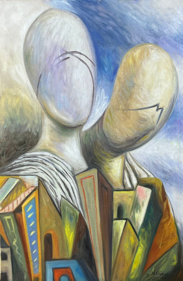 Giorgio de Chirico (Oil on Canvas Painting) in the style of: Rendered in the neoclassical style of Giorgio de Chirico. Technique: Oil on Canvas Painting. Measures: 15 x 23 Inches. Provenance: Private Collector. A Certificate Accompanies this lot. The artwork is