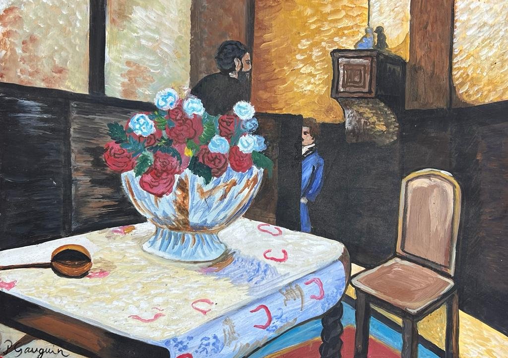 Paul Gauguin (Oil on Paper Painting) in the style of: Rendered in the style of Paul Gauguin. Technique: Oil on Paper Painting. Measures: 8 x 12 Inches. Provenance: Private Collection. A Certificate Accompanies this lot. Gauguin lived between (07 Jun 1848