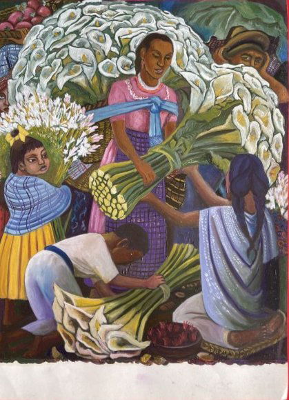 Diego Rivera (Mixed Media on Paper Painting) in the style of (1 of 4)