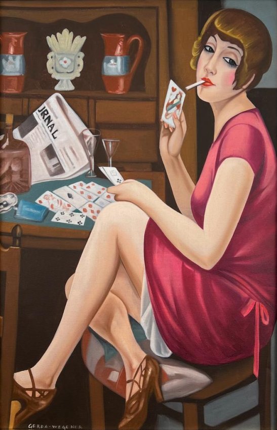 Gerda Wegener (Oil on Canvas Painting) in the style of: Rendered in the style of Gerda Wegener. Technique: Oil on Canvas Painting. Measures: 15 x 23 Inches. Provenance: Private Collector. A Certificate Accompanies this lot. The artwork is framed. Wegener l