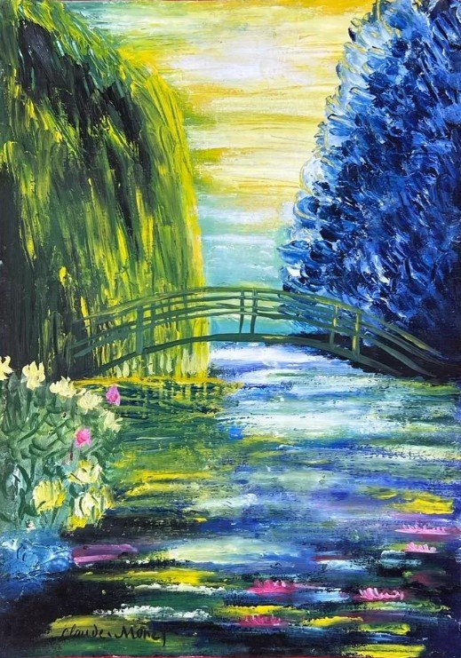 Claude Monet (Oil on Paper Painting) in the style of: Rendered in the style of Claude Monet. Technique: Oil on Paper Painting. Measures: 8 x 11½ Inches. Provenance: Private Collection. A Certificate Accompanies this lot. Monet lived between (14 No