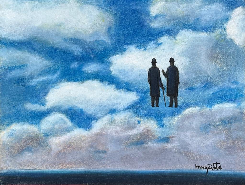 RenÃ© Magritte Belgian (Mixed Media on Paper Painting) in the style of: Rendered in the style of RenÃ© Magritte. Technique: Mixed Media on Paper Painting. Measures: 8 x 10½ Inches. Provenance: Private Collection. A Certificate Accompanies this lot. Magritte lived