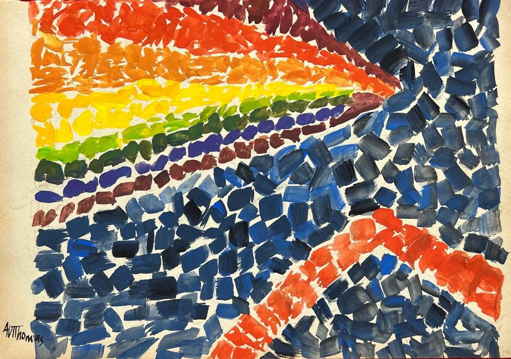 Alma Thomas (Mixed Media on Paper Painting) in the style of: Rendered in the style of Alma Thomas. Technique: Mixed Media on Paper Painting. Measures: 8 x 12 Inches. Provenance: Private Collection. "In the style of" means after the artist. Thomas lived between