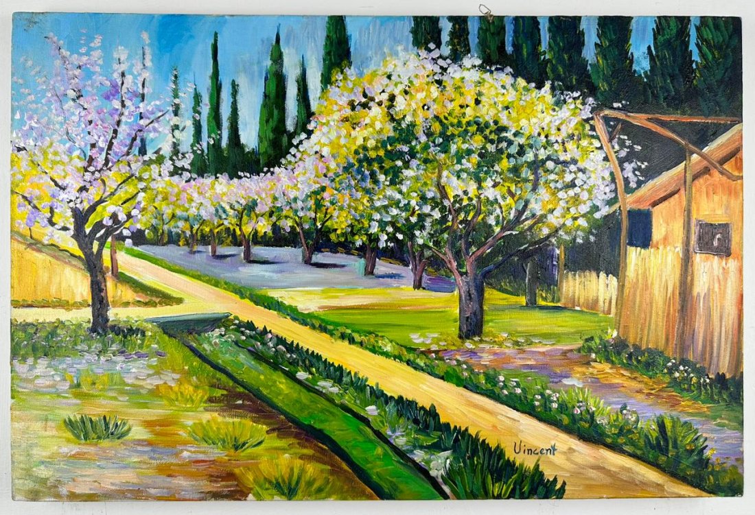 Vincent van Gogh Dutch (Oil on Canvas Painting) in the style of: Rendered in the style of Vincent van Gogh. Technique: Oil on Canvas painting. Measures: 21 x 29 Inches. Provenance: Private collection Europe. "In the style of" means after the artist. The work is fra