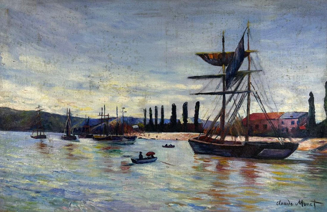 Claude Monet (Oil on Canvas Painting ) in the style of: Rendered in the style of Claude Monet . Technique: Oil on Canvas Painting. Measures: 23 1/2 x 15 3/4 Inches. Provenance:Private Collection Europe Acquired by descent . "In the style of" means after th