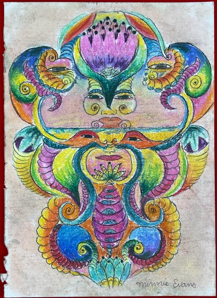 Minnie Evans (Mixed Media on Paper Painting) in the style of (1 of 4)