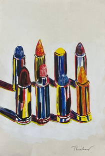 Wayne Thiebaud (Mixed media on Paper Painting) In the style of: Mixed media on paper, Rendered in the style of Wayne Thiebaud. Measures: 9 1/2” x 13 1/2” Inches. Provenance:Private Collection. "In the style of" means after the artist. Thiebaud lived