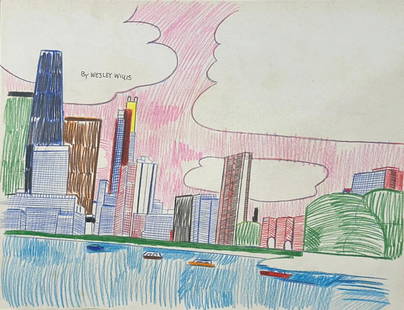 Wesley Willis (Mixed media on paper) style of: Drawing on paper 12 1/2 x 9 1/4 in 3290, manner of Wesley Lawrence Willis (May 31, 1963 ÃƒÂ¢€Ã¢€Å“ August 21, 2003) was an American musician and visual artist. Diagnosed with