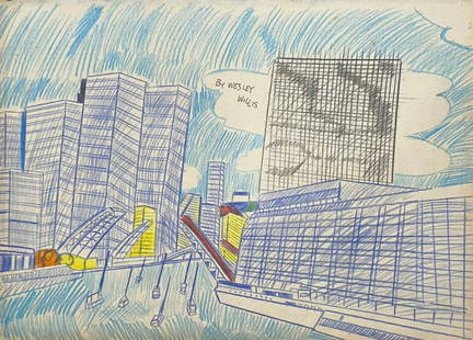 Wesley Willis (Mixed media on paper) style of: Drawing on paper 11 3/4 x 8 1/2 in 3290, manner of Wesley Lawrence Willis (May 31, 1963 ÃƒÂ¢€Ã¢€Å“ August 21, 2003) was an American musician and visual artist. Diagnosed with