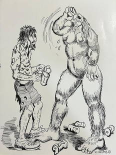 Robert Crumb (Inks on Paper Painting) In the style of: In manner of Robert Dennis Crumb Drawing(Ink) on paper Measures: 11 3/4 x 8 3/4 Inches Provenance:Private Collection. In manner of Robert Dennis Crumb (August 30, 1943) is an American cartoonist and