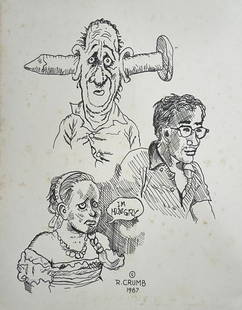 Robert Crumb (Inks on Paper Painting) In the style of: In manner of Robert Dennis Crumb Drawing(Ink) on paper Measures: 12 1/4 x 9 1/4 Inches Provenance:Private Collection. In manner of Robert Dennis Crumb (August 30, 1943) is an American cartoonist and