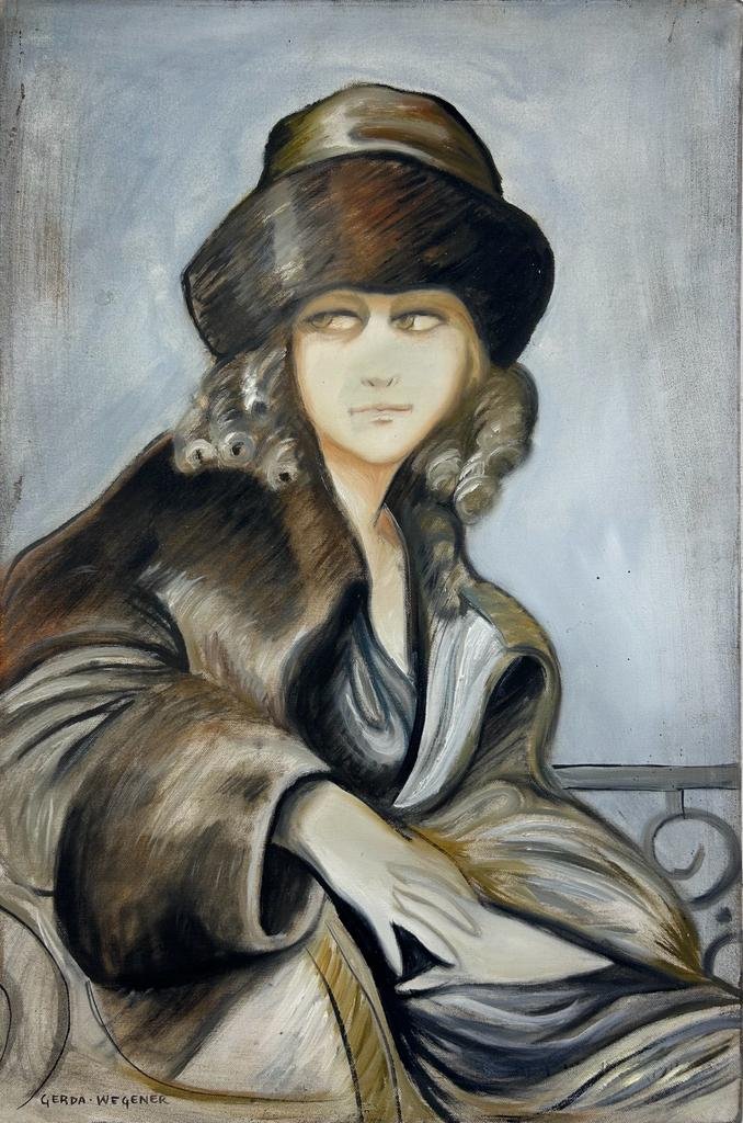 Gerda Wegener (Oil on Canvas Painting) in the style of: Rendered in the style of Gerda Wegener. Technique: Oil on Canvas Painting. Measures: 15 ½ x 23 ½ Inches. Provenance: Private collection. "In the style of" means after the artist. Wegener