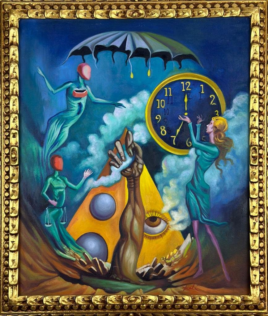 Salvador DalÃ­ Spanish (Oil on Canvas Painting) in the style of: Rendered in the surrealist style of Salvador Dali. Technique: Oil on canvas Painting. Measures: 19.5 x 23.5 Inches.Provenance: Private Collection France."In the style of" means after the artist. Lived