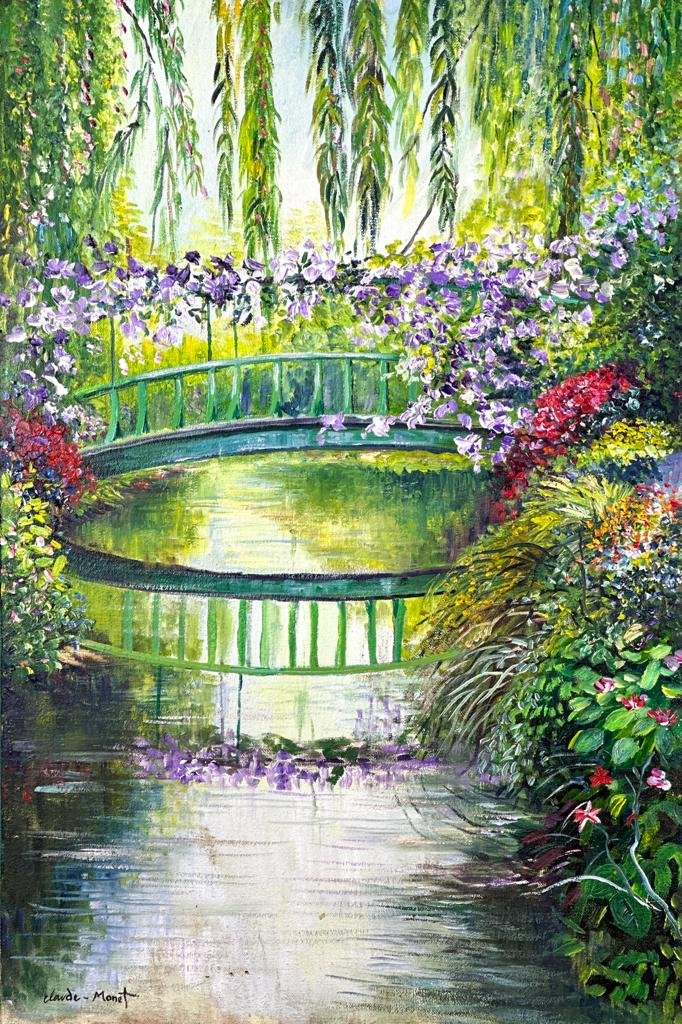 Claude Monet French (Oil on Canvas Painting) in the style of: Rendered in the style of Claude Monet.Technique: Oil on Canvas Painting. Measures: 15.5 x 23.5 Inches. Provenance:Private Collection Europe acquired by descent."In the style of" means after the artist