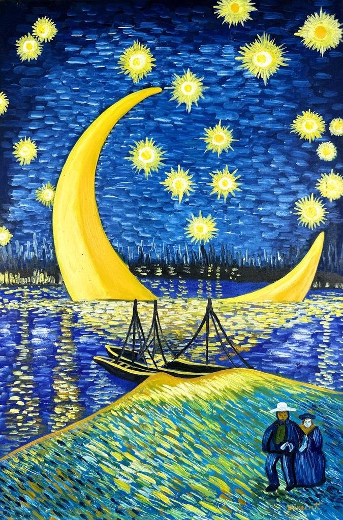 Vincent Van Gogh Dutch (Oil on Canvas Painting) in the style of: Rendered in the Post-Impressionist style of Vincent Van Gogh. Technique: Oil on Canvas Painting. Measures: 15.5 x 23.5 Inches. Provenance: Private Collection France."In the style of" means after the a