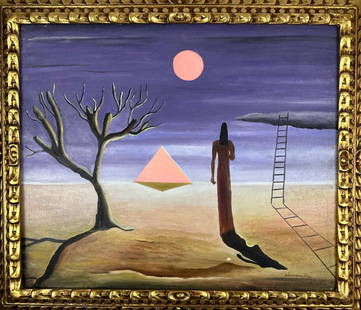 Gertrude Abercrombie (Oil on Canvas Painting) in the style of: Rendered in the style of Gertrude Abercrombie. Technique: Oil on Canvas Painting. Measures: 19.5 x 23.5 Inches. Provenance: Private Collection. "In the style of" means after the artist. The artwork