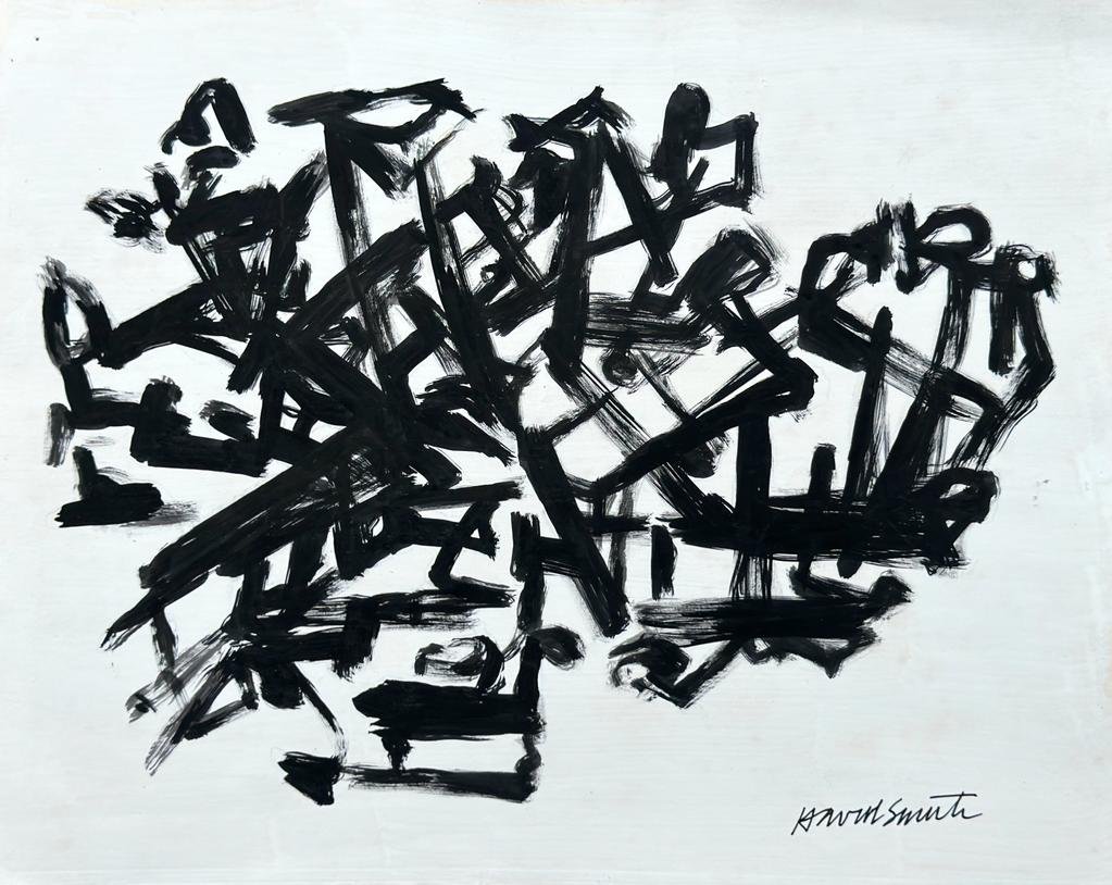 David Smith (Mixed Media on Paper Painting) In the style of: Rendered in the style of David Smith. Technique: Mixed media on Paper Painting. Measures: 8.5 x 11 Inches. Provenance: Private Collection. "In the style of" means after the artist. Smith lived between