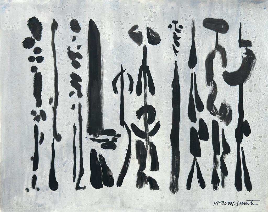 David Smith (Mixed Media on Paper Painting) In the style of: Rendered in the style of David Smith. Technique: Mixed media on Paper Painting. Measures: 8.5 x 11 Inches. Provenance: Private Collection. "In the style of" means after the artist. Smith lived between