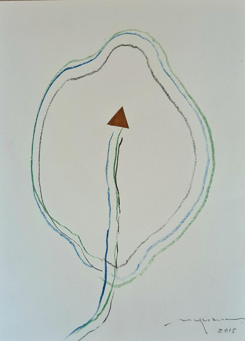 Hidetoshi Nagasawa, 'Senza Titolo' 2015: Hidetoshi Nagasawa Senza Titolo Coloured pencils and collage on cardboard Dimensions: 33cm x 24cm Certification: Signed and dated front of work