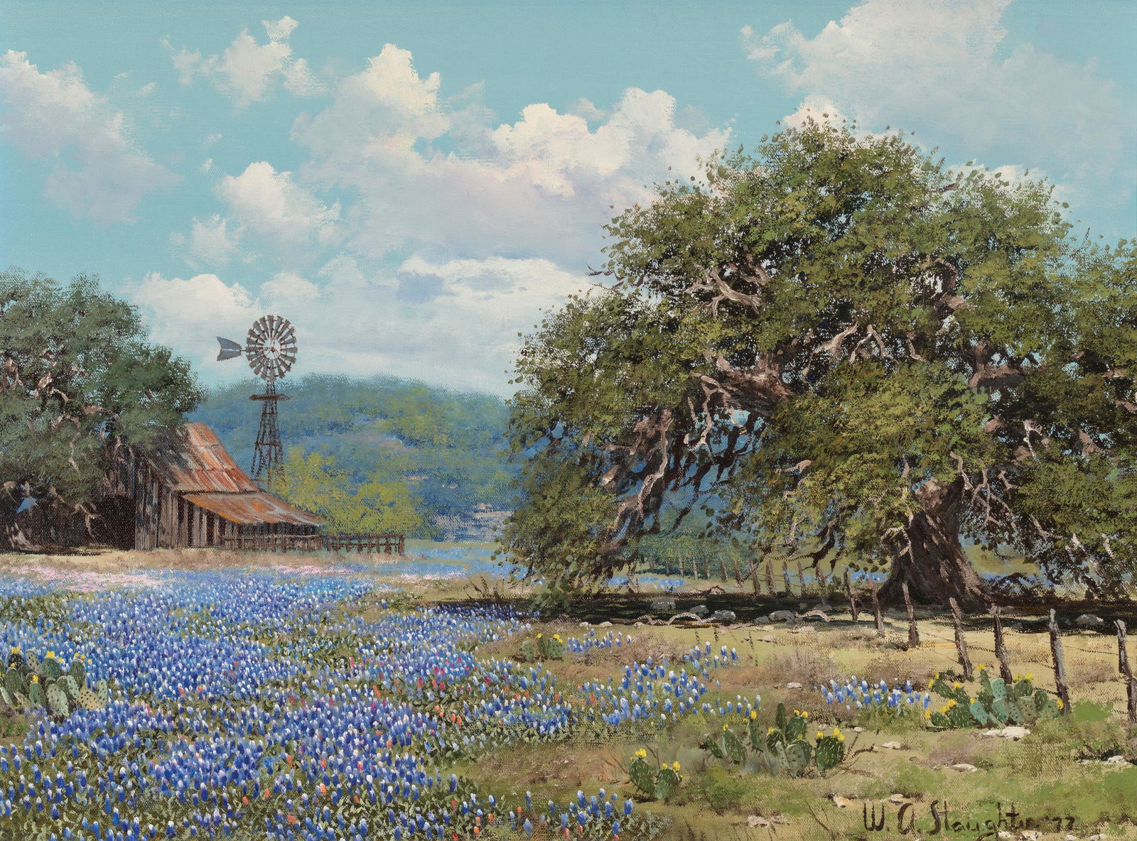 William Slaughter (1923 - 2003) Texas in Bloom, 1977: William Slaughter (1923 - 2003) Texas in Bloom, 1977 oil on canvas 18 x 24 inches 26 x 32 inches (frame) Signed Lower Right: W. A. Slaughter '77 PROVENANCE Private Collection, Dallas, Texas