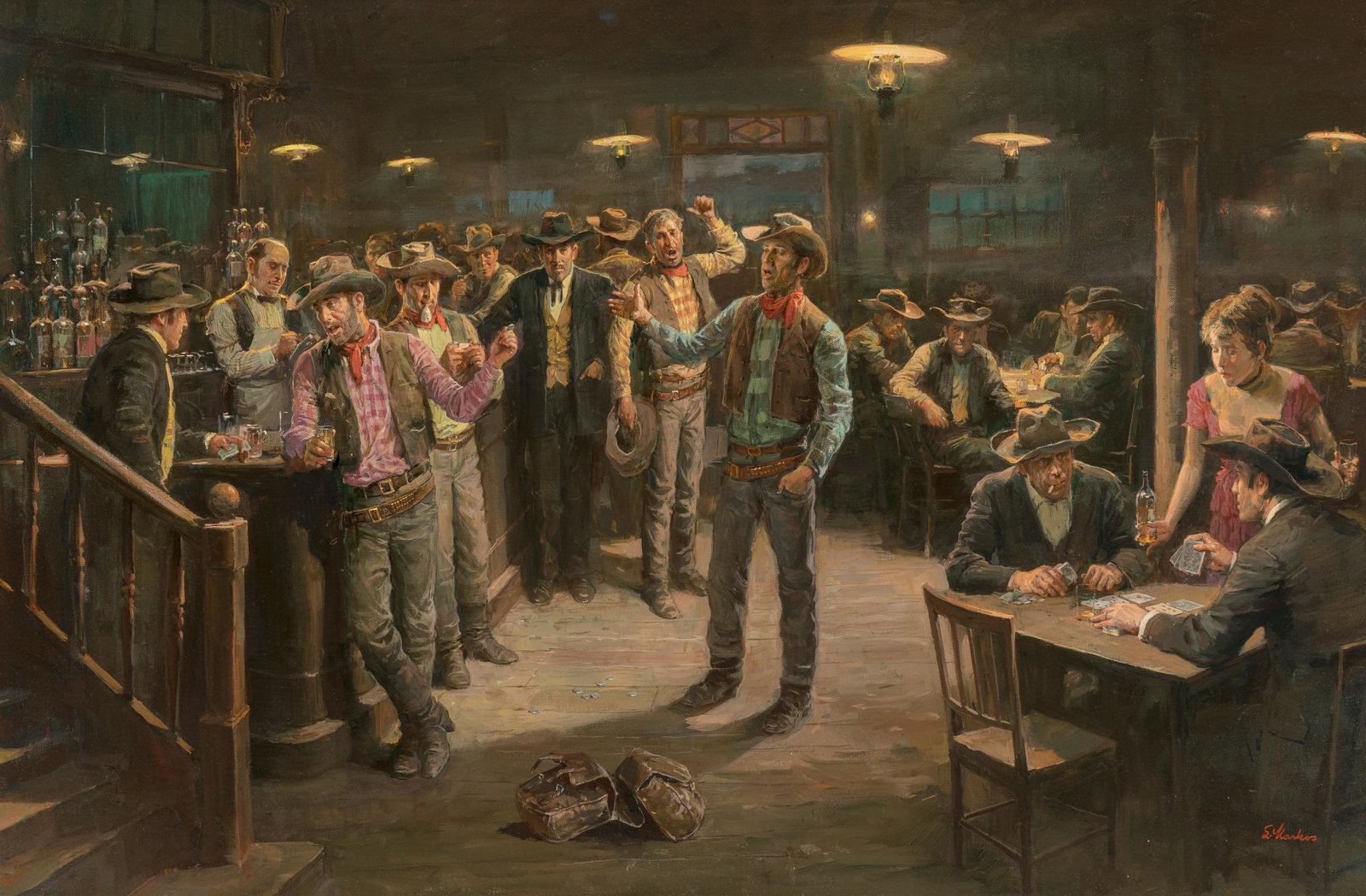 Lajos Markos (1917 - 1993) Silver Dollar Bet: Lajos Markos (1917 - 1993) Silver Dollar Bet oil on canvas 24 x 36 inches 35 x 47 inches (frame) Signed Lower Right: L Markos PROVENANCE Private Collection, Norman, Oklahoma