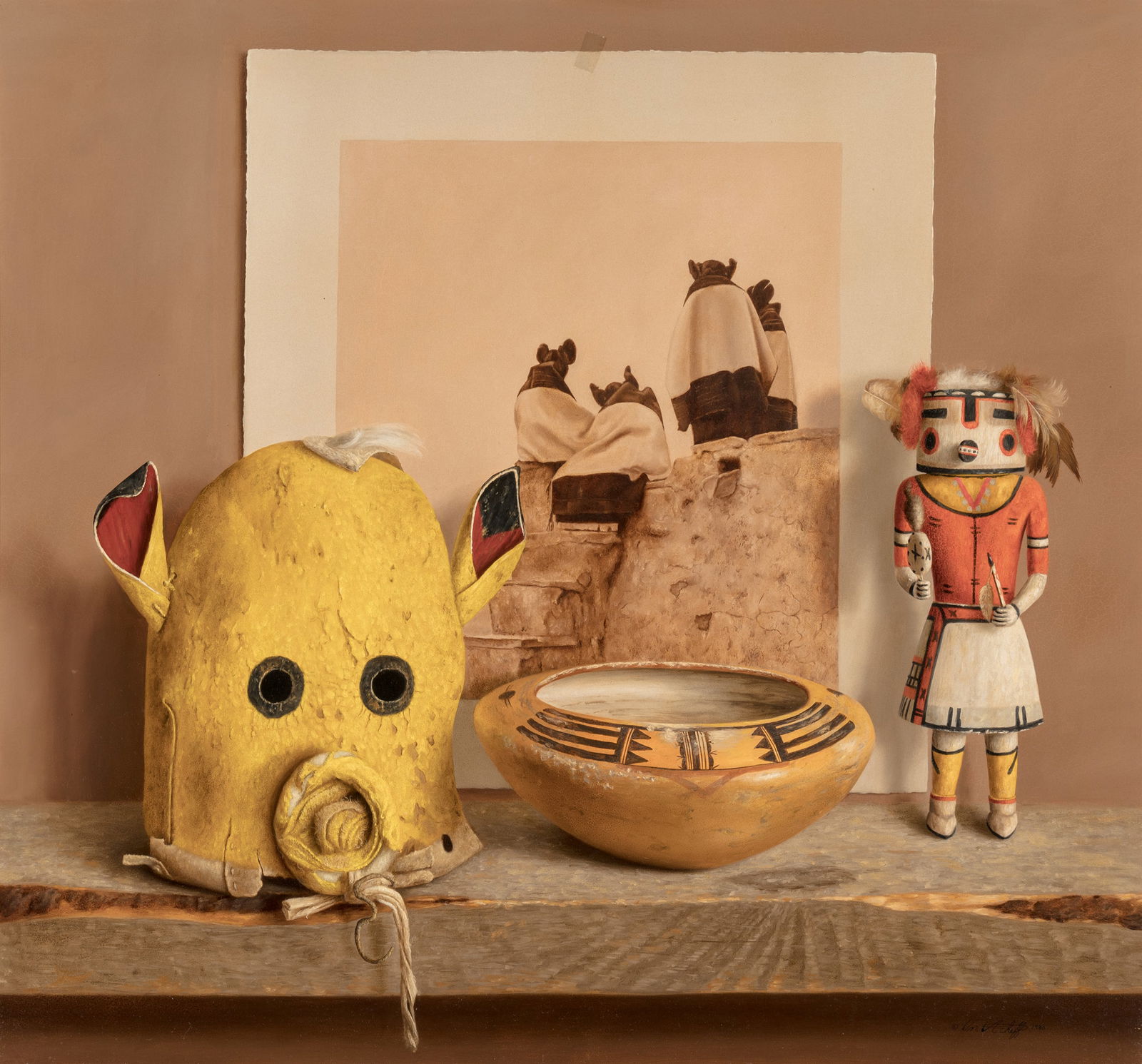 William Acheff (b. 1947) Hopi Dancer, 1980: William Acheff (b. 1947) Hopi Dancer, 1980 oil on linen 24 x 26 inches 30 x 32 inches (frame) signed lower right: Wm Acheff 1980 verso: signed and titled; label, Alterman Art Gallery, Dallas, Texas; l