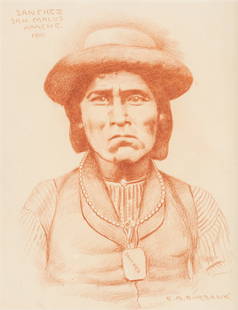 Elbridge Ayer Burbank (1858 - 1949) Sanchez San Carlos, Apache, 1900: Elbridge Ayer Burbank (1858 - 1949) Sanchez San Carlos, Apache, 1900 conte crayon on paper 13.25 x 10.25 inches 19.75 x 16.75 inches (frame) titled and dated upper left: Sanchez San. Carlos Apache. 19