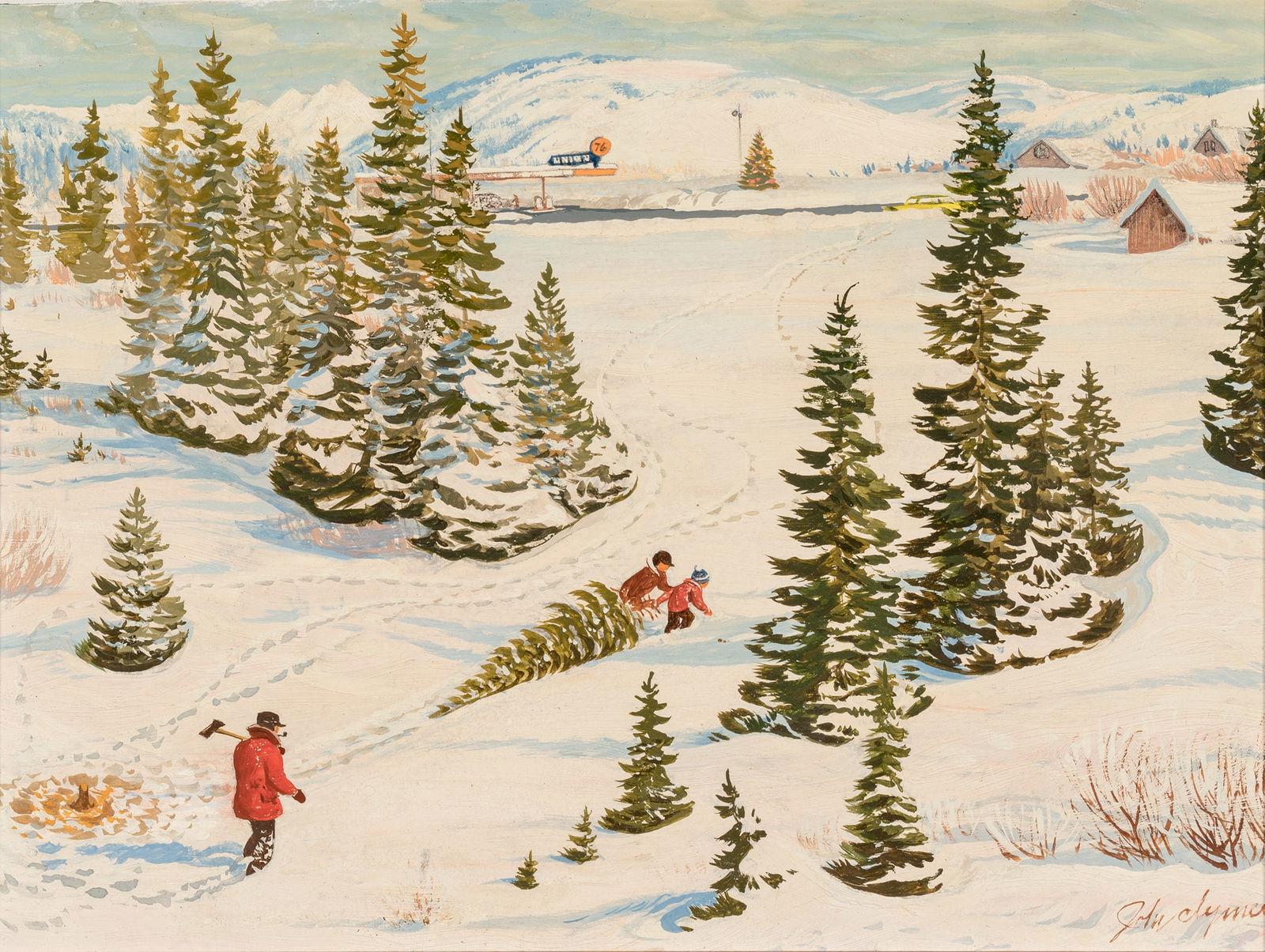 John Ford Clymer (1907 - 1989) The Christmas Tree: John Ford Clymer (1907 - 1989) The Christmas Tree oil on board 8 x 10 inches 16.5 x 18.5 inches (frame) signed lower right: John Clymer PROVENANCE Private Collection, Dallas, Texas