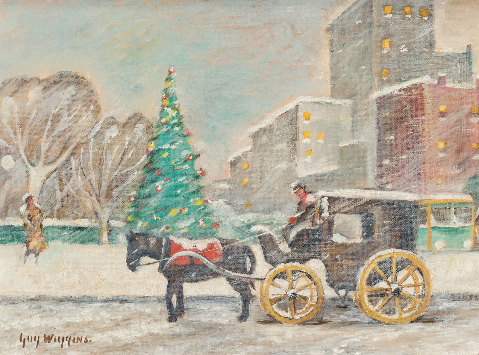 Guy Carleton Wiggins (1883 - 1962) Hanson Cab at the Plaza, Christmas, 1950 (1 of 4)