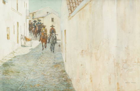 Donald Teague (1897-1991) Los No Invitados: Donald Teague (1897-1991) Los No Invitados watercolor on paper 19.5 x 29.5 inches (sight) 36.5 x 45.5 inches (frame) signed lower right: Donald Teague N.A. Donald Teague, a renowned Western illustrato