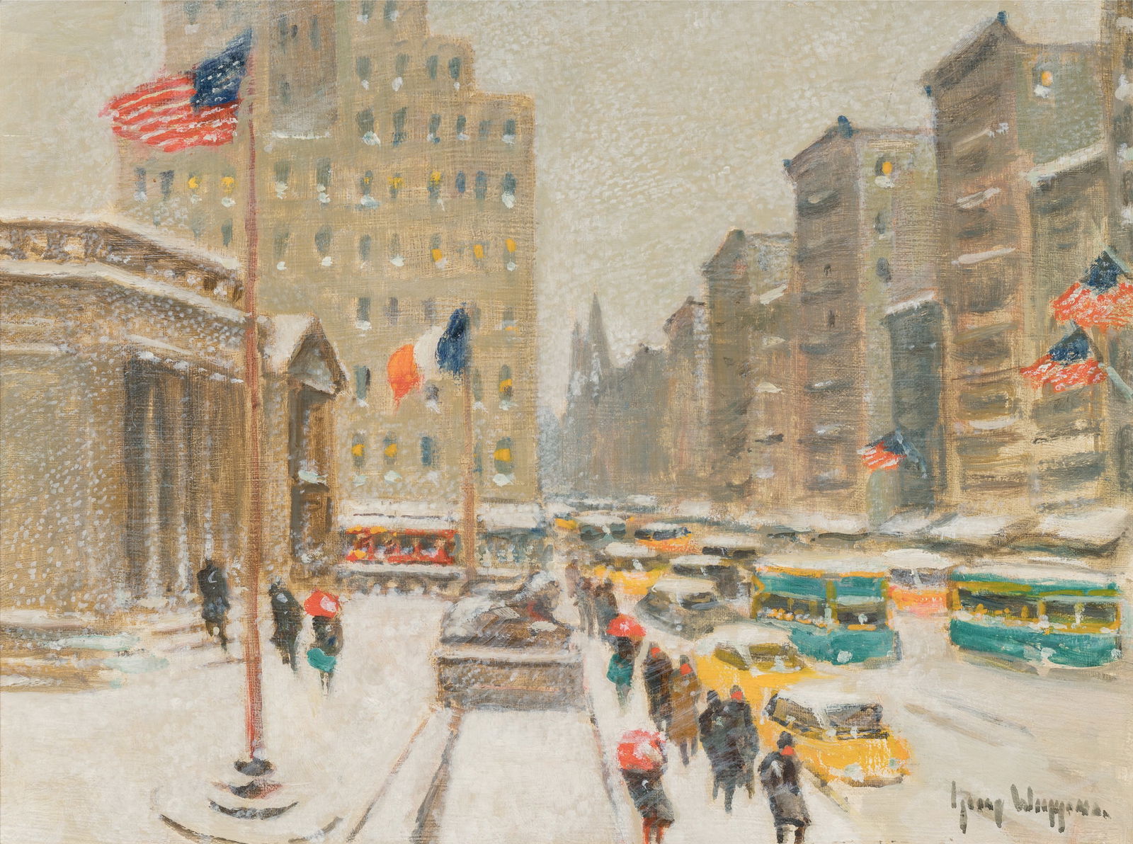 Guy Carleton Wiggins (1883-1962) At the Library, New York: Guy Carleton Wiggins (1883-1962) At the Library, New York oil on canvasboard 12 x 16 inches 17.5 x 21.5 inches (frame) signed lower right: Guy Wiggins verso: titled and signed Best known for his New Y