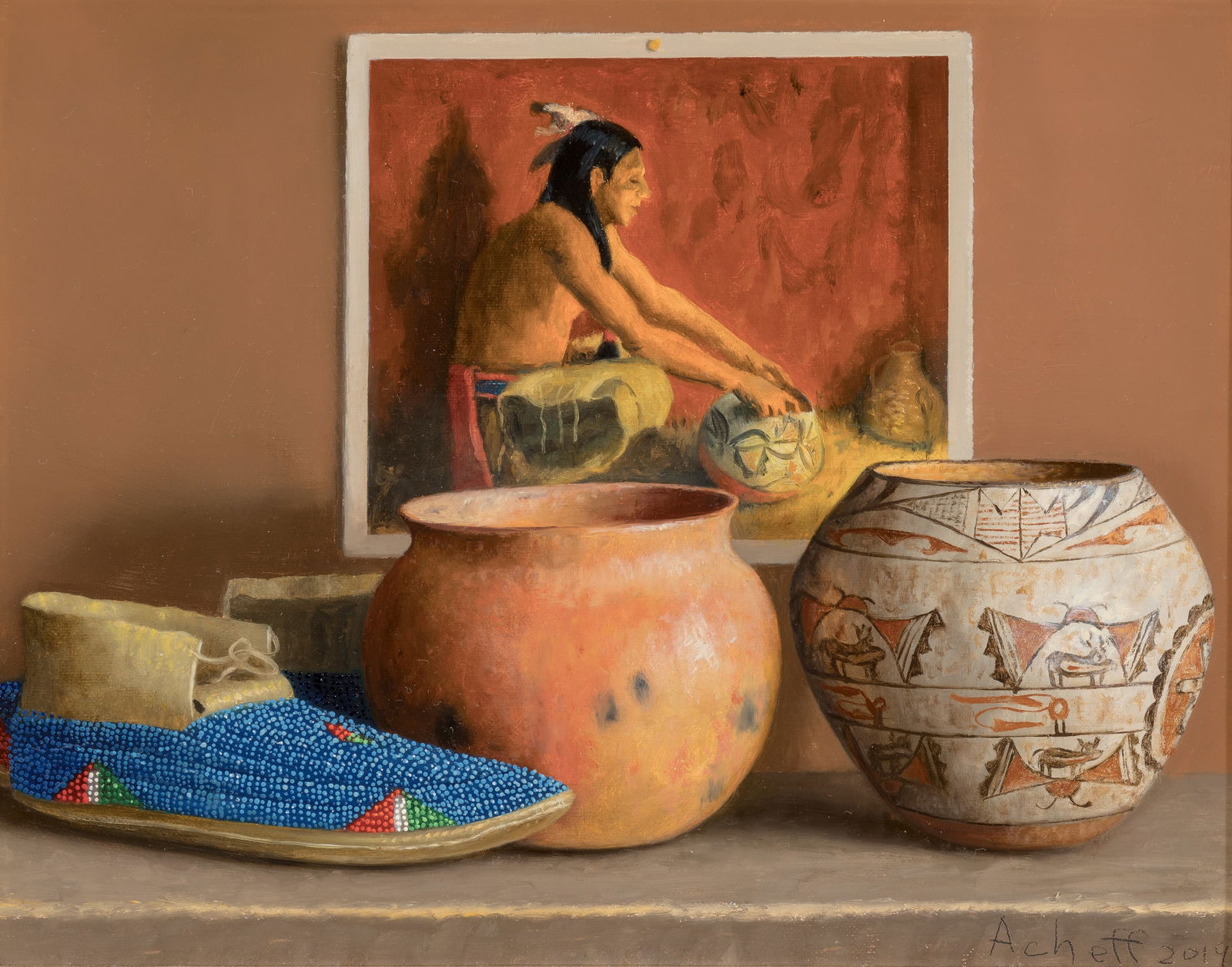 William Acheff (b. 1947) Potter and Pots, 2019: William Acheff (b. 1947) Potter and Pots, 2019 oil on canvas on panel 7 x 9 inches 12.25 x 14.25 inches (frame) signed lower right: Acheff verso: signed, dated; label, Nedra Matteucci Galleries, Santa
