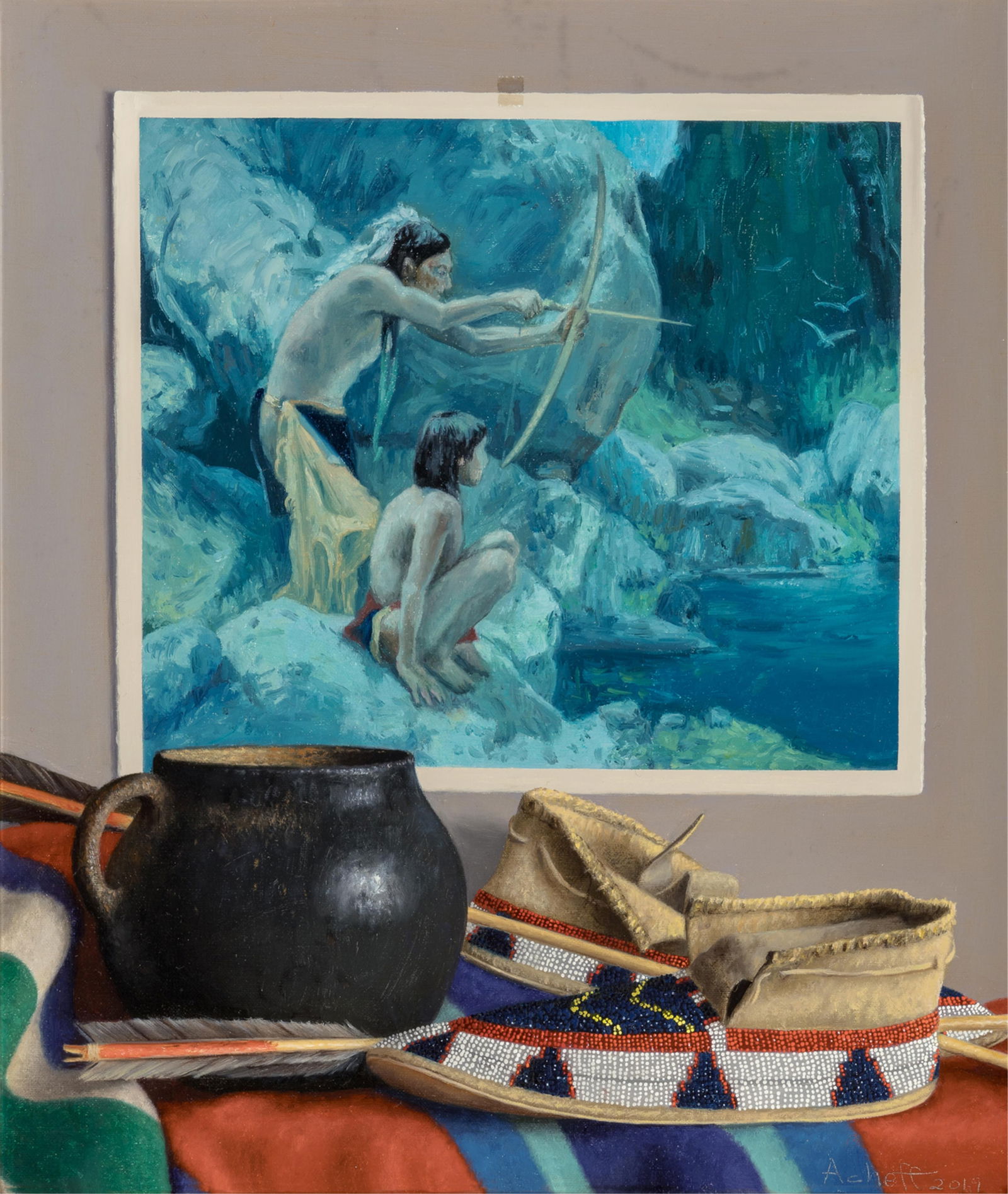 William Acheff (b. 1947), Out Late with My Dad, 2019: William Acheff(b. 1947)Out Late with My Dad, 2019oil on canvas on panelsigned lower right: Acheff 2019verso: signed, titled, dated; label, Nedra Matteucci Galleries, Santa Fe, New Mexico12 x 10 inches