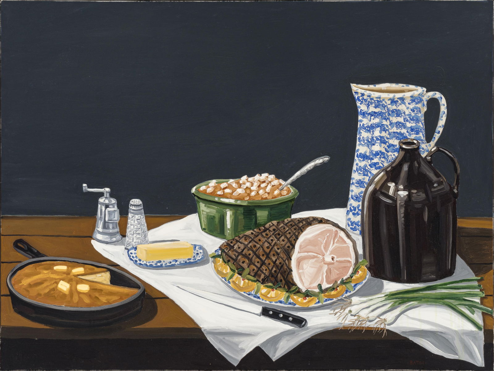 David Bates (b. 1952), Ham Dinner, c. 1980s: David Bates(b. 1952)Ham Dinner, c. 1980soil on canvassigned lower right: Batesverso: label, Kristy Stubbs Gallery, Dallas, Texas36 x 48 inches; 37.5 x 49.5 inches (frame) Provenance: Priva