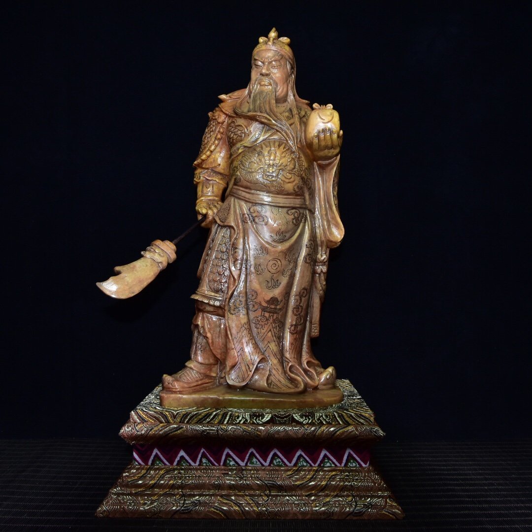 Vintage Shoushan Stone Carved Guan Yu Statue (1 of 9)