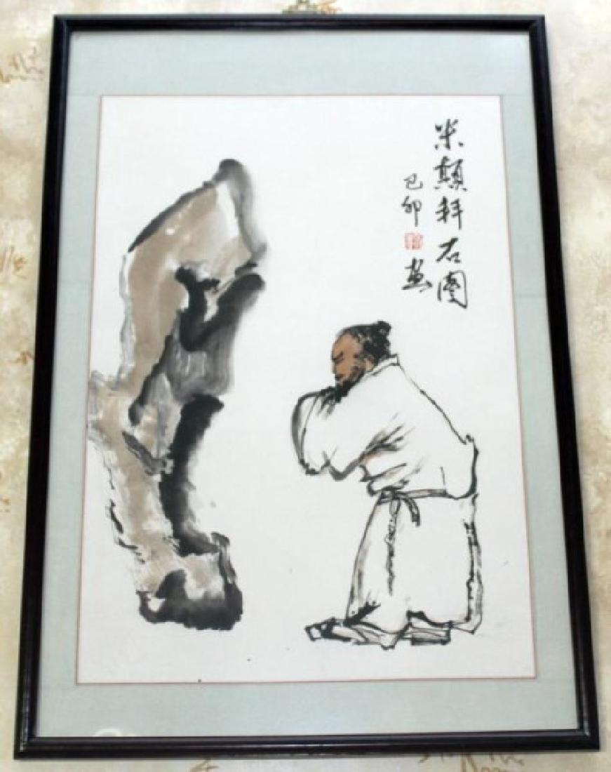 (3) Chinese silk paintings (1) man, (1) trees, (1 of 3)