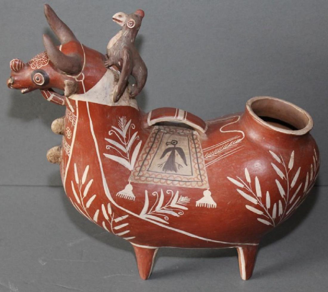 Peruvian clay bull w/ bird on head 17"x16.5" (1 of 5)