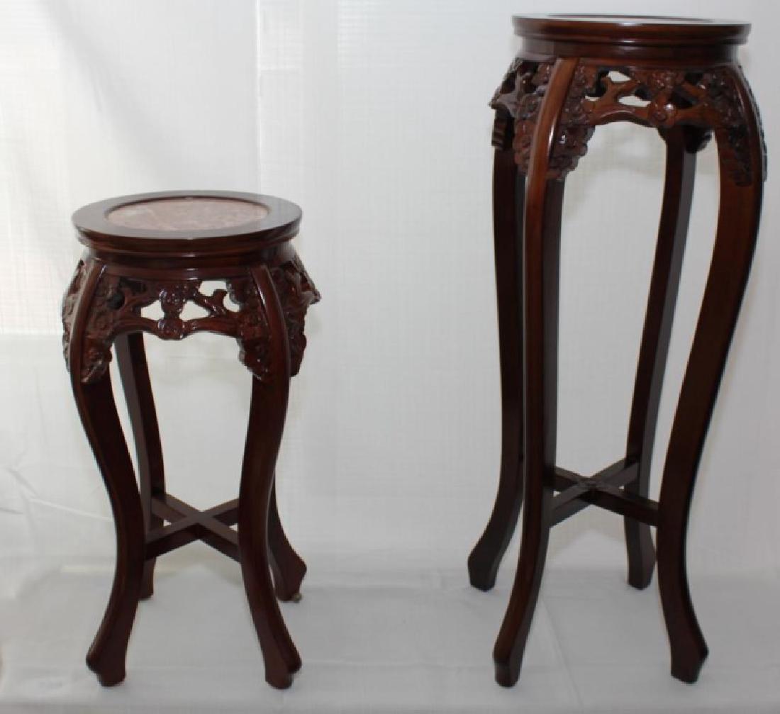 Pair of Chinese carved tall Red marble top stands (1 of 5)