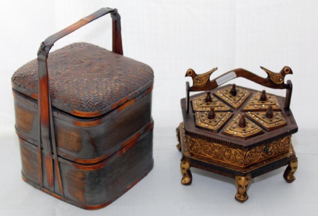 Thai 6 sided Beetle Box & Sq. 3pc basket set 9"x9", (1 of 2)