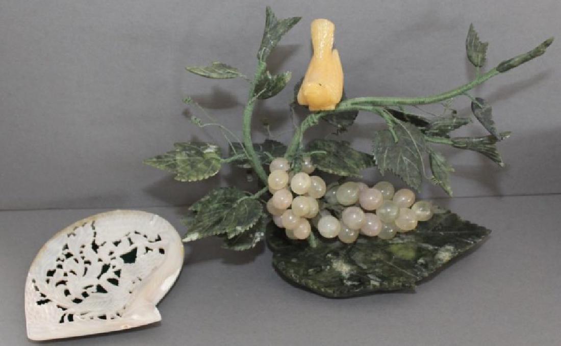 Jade carved Bird & Grape Statue 12"x14" & Carved Mother (1 of 5)