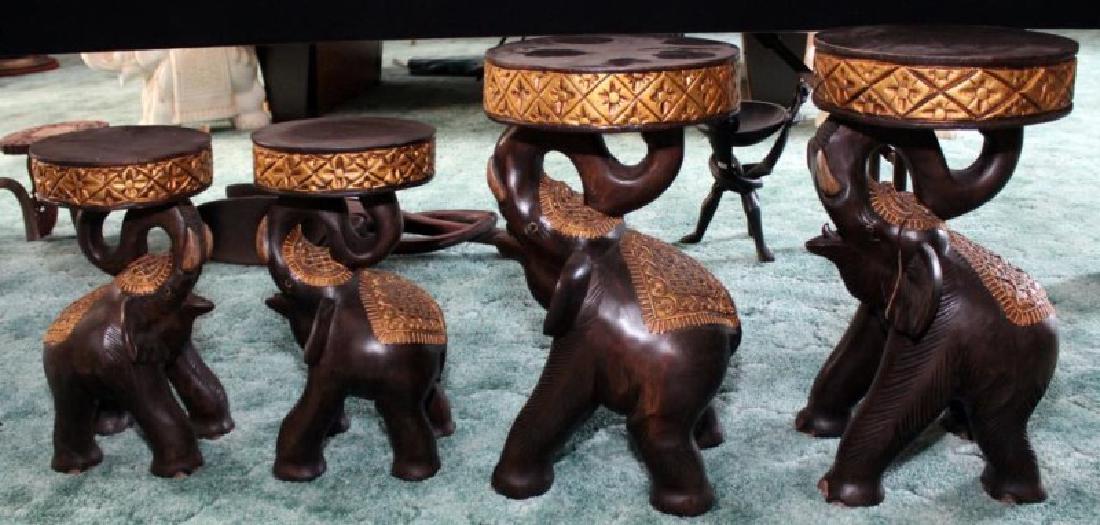 4 Thai Wood Carved Elephant Stands (2) 11"x20", (2) (1 of 6)