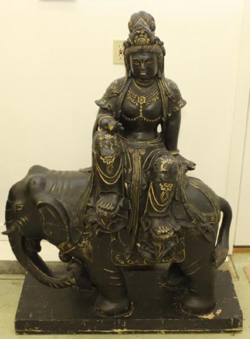 Chinese carved black & gold elephant w/ rider 39"x52" (1 of 8)