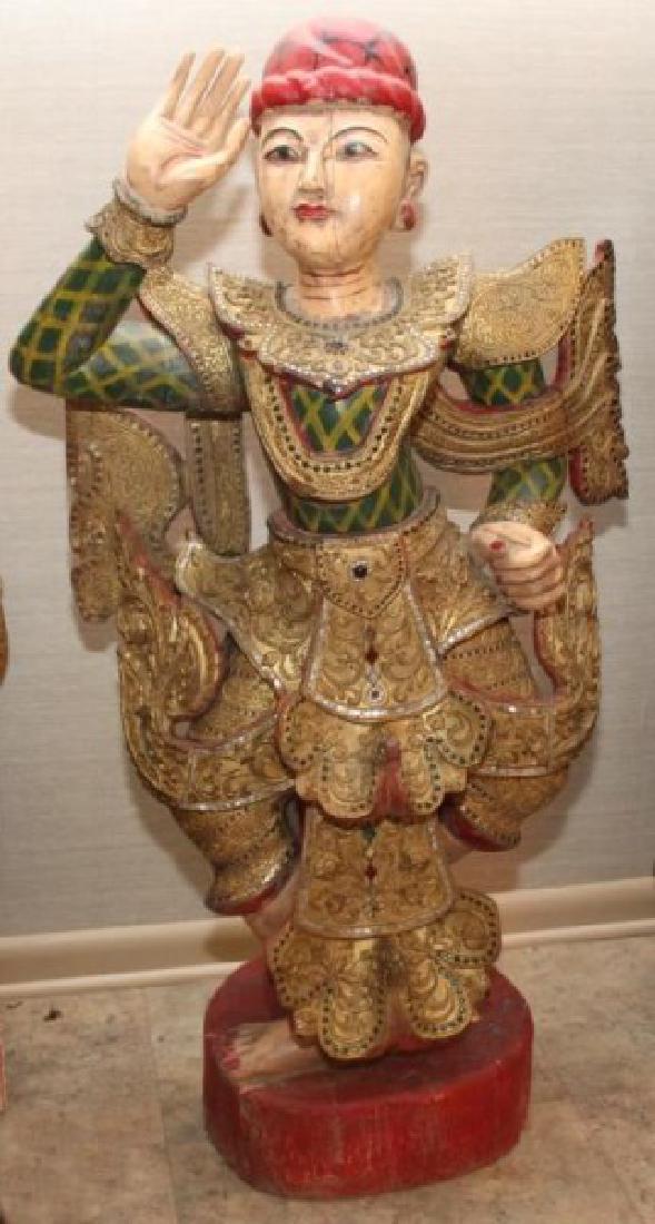 Pair of Contemporary Thai Painted Wood Temple figures; (1 of 8)