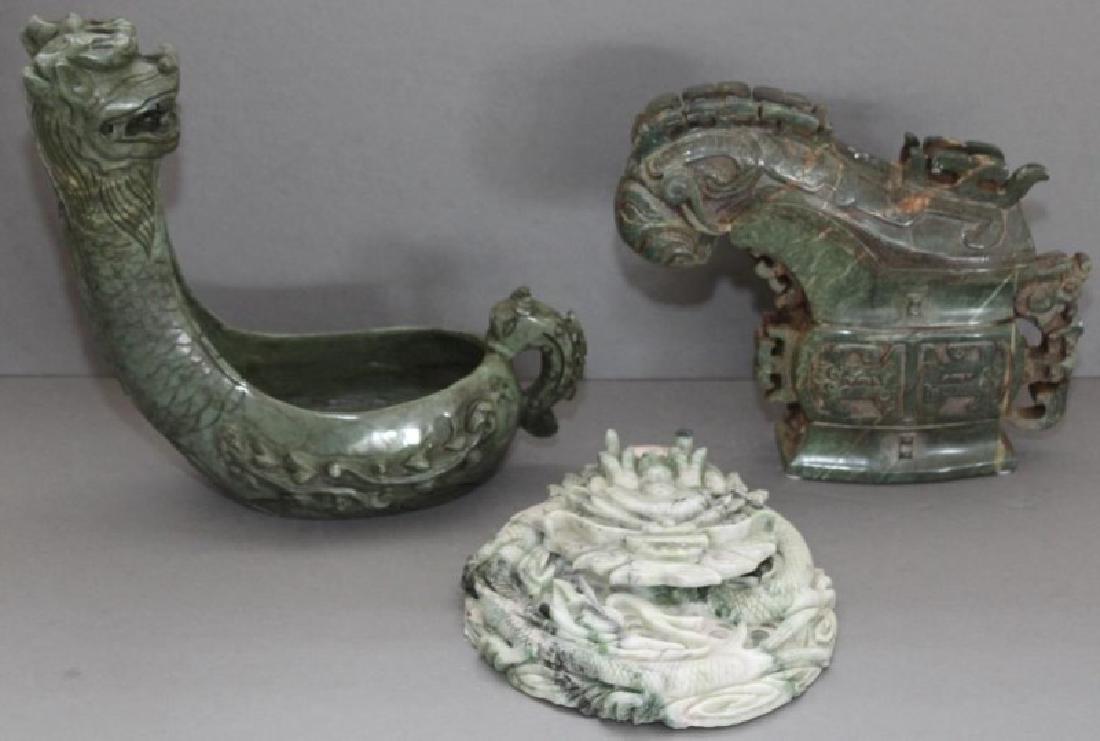 Three Chinese Archaistic & other hardstone carvings, (1 of 4)