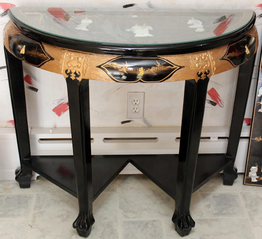 Chinese black lacquer mother of pearl applied ornate (1 of 10)