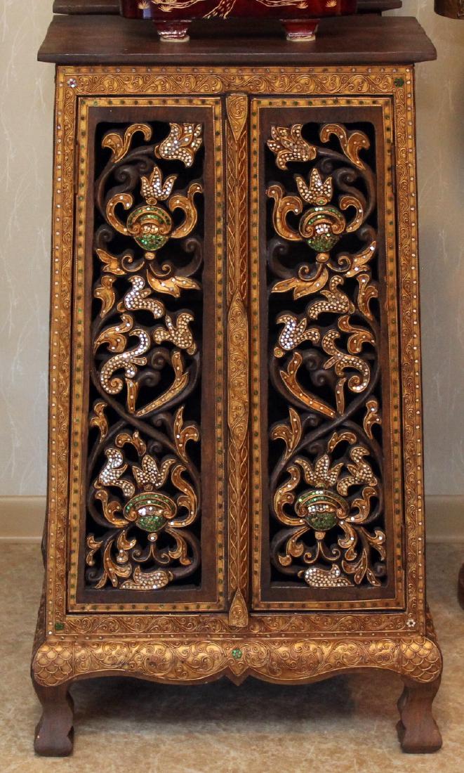 Pair Thai wood carved mirror applied double door tall (1 of 3)